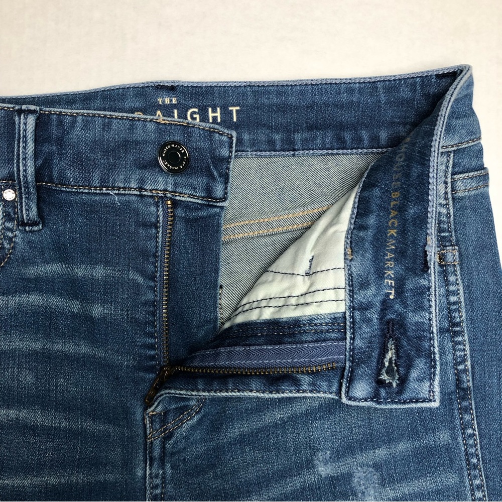 White House Black Market (WHBM) High Rise Destructed The Straight Crop Jeans - Picture 7 of 8